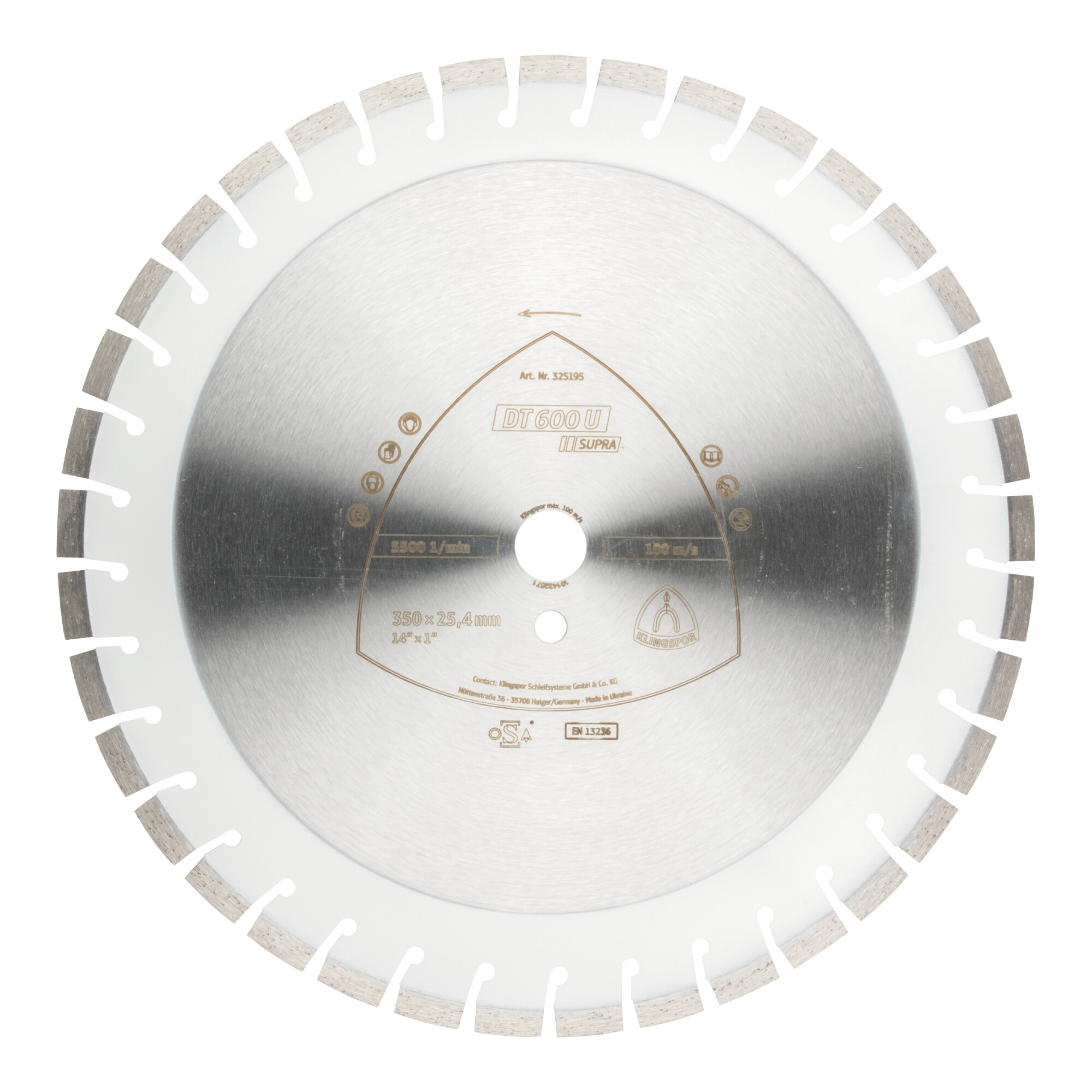 Klingspor DT 600 U Diamanttrennscheiben, 400 x 3,6 x 20 mm 43 Segmente 24 x 3,6 x 10 mm, Kurzverzahnung