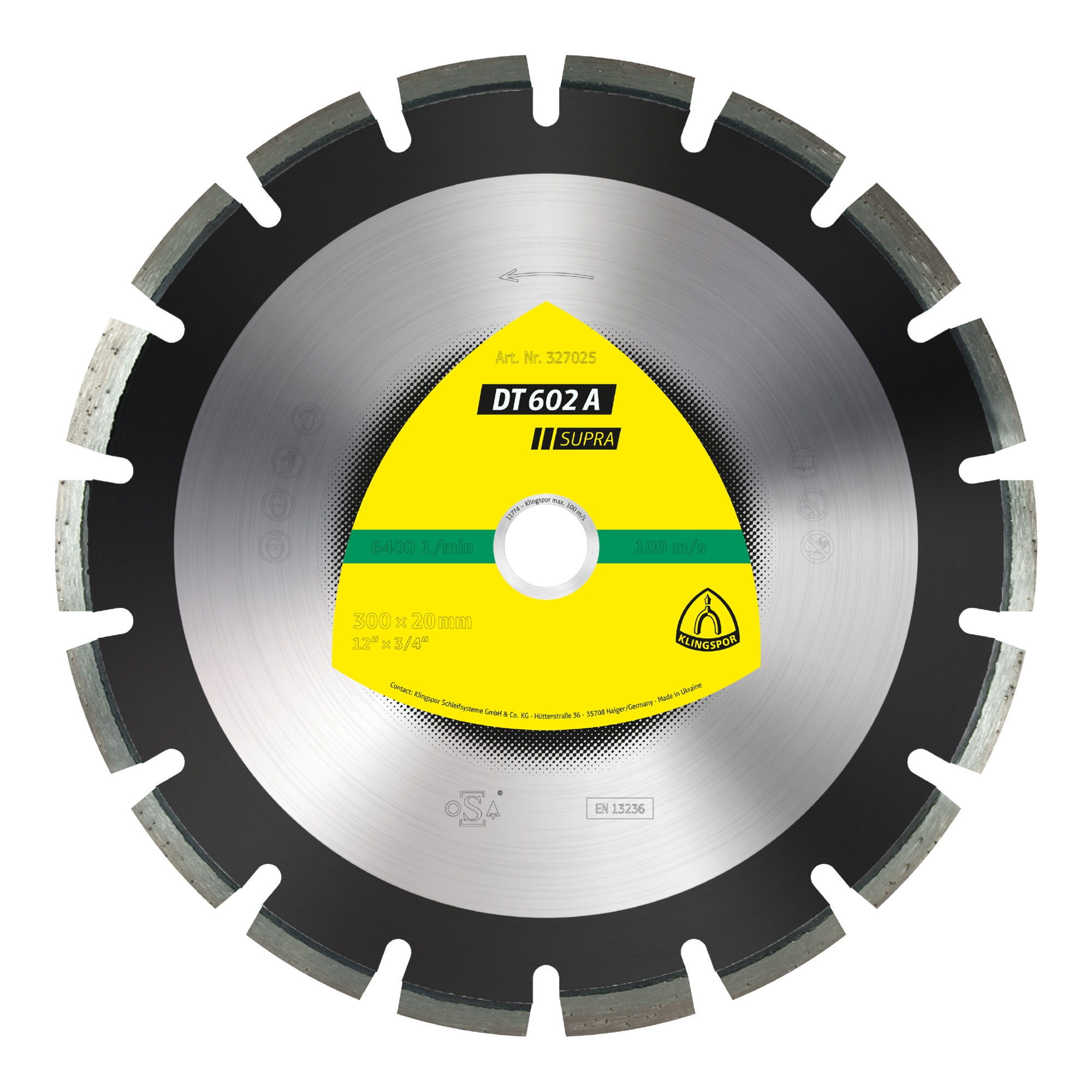 Klingspor DT 602 A Diamanttrennscheiben, 400 x 3,6 x 25,4 mm 24 Segmente 40 x 3,6 x 10 mm, Weitverzahnt