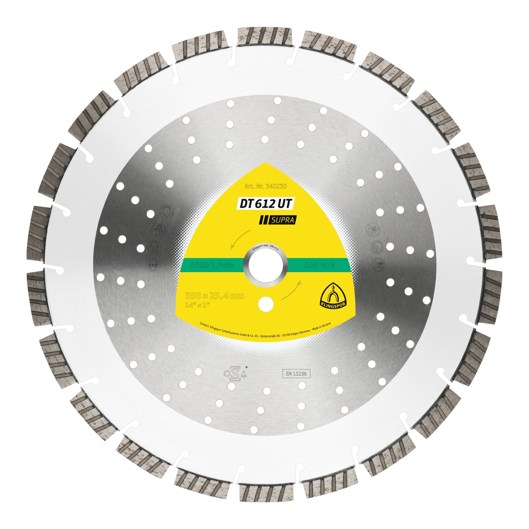 Klingspor DT 612 UT Diamanttrennscheiben, 400 x 3,6 x 20 mm 26 Segmente 40 x 3,6 x 12 mm, Standard Turbo