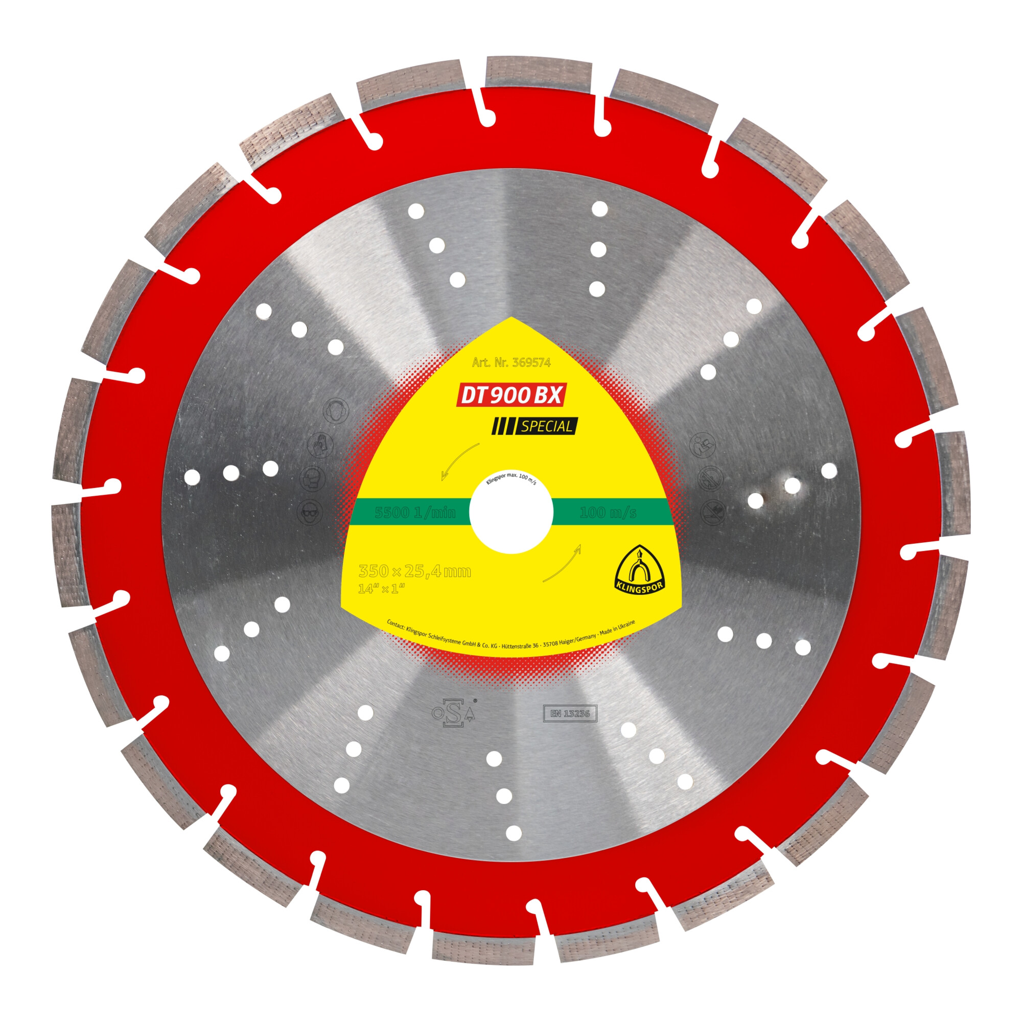 Klingspor DT 900 BX Diamanttrennscheiben, 350 x 3 x 25,4 mm 22 Segmente 40 x 3 x 12 mm, Standardverzahnung