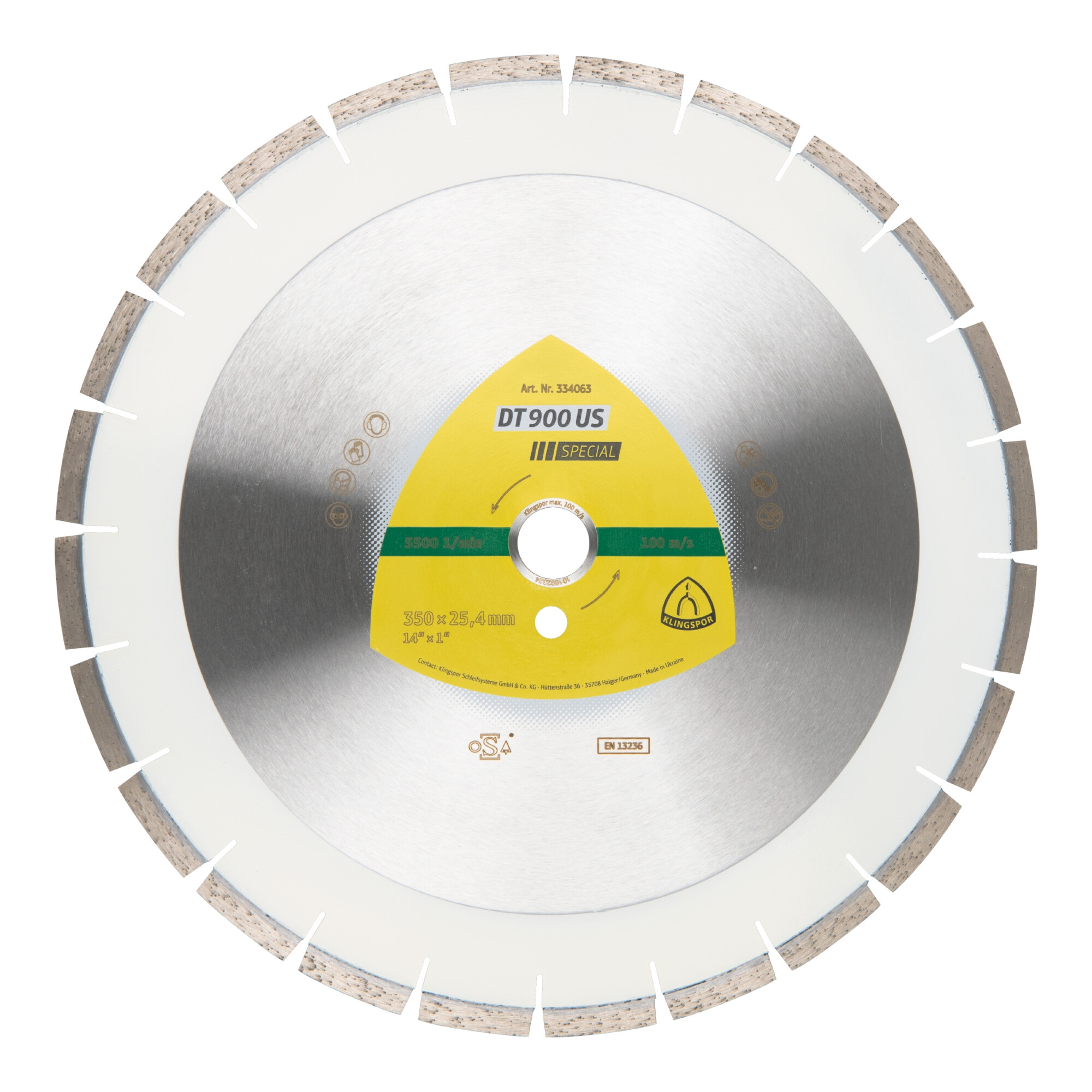 Klingspor DT 900 US Diamanttrennscheiben 450 x 3,6 x 25,4 mm 32 Segmente 40 x 3,6 x 10 mm Engverzahnt