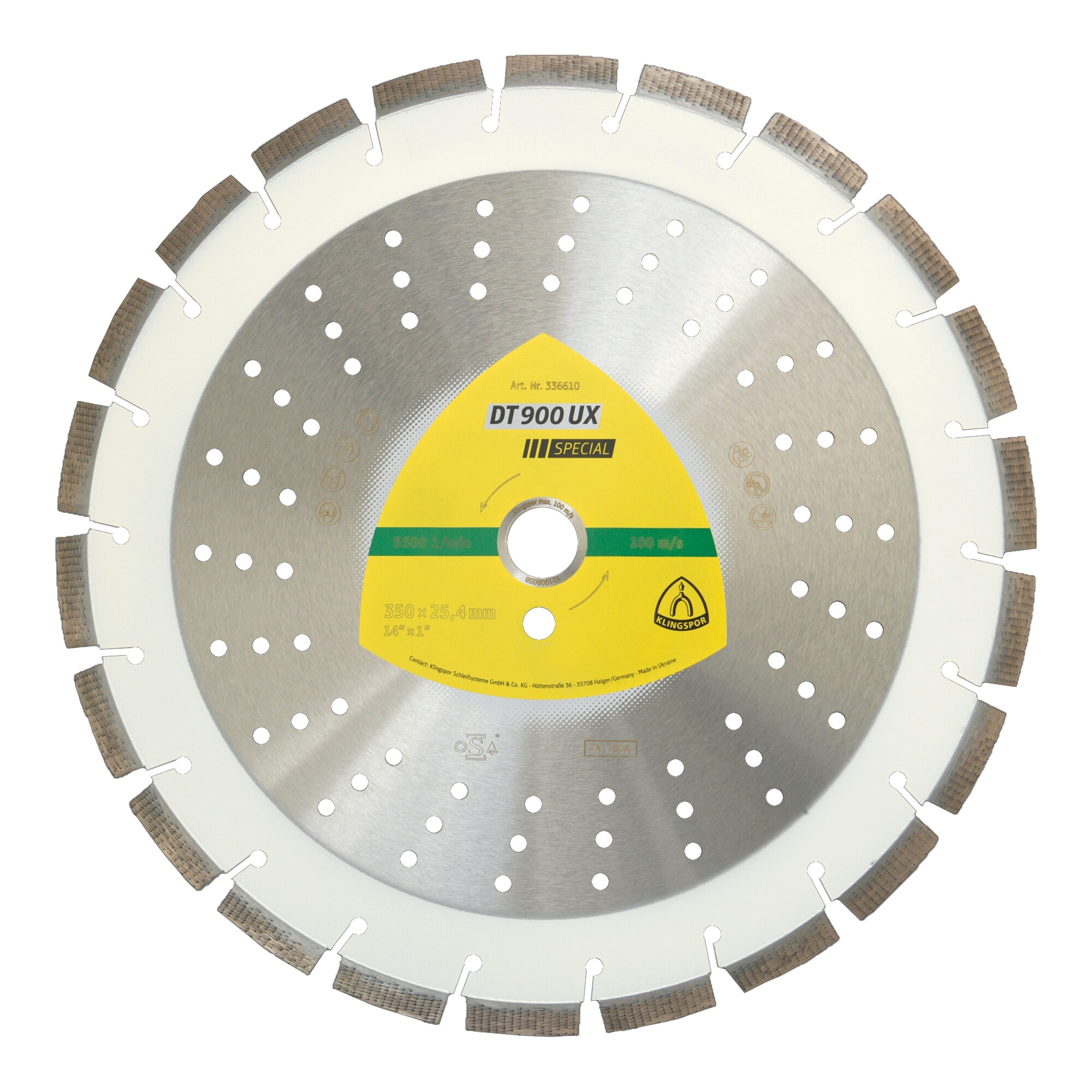 Klingspor DT 900 UX Diamanttrennscheiben, 400 x 3,6 x 25,4 mm 26 Segmente 40 x 3,6 x 12 mm, Standardverzahnung
