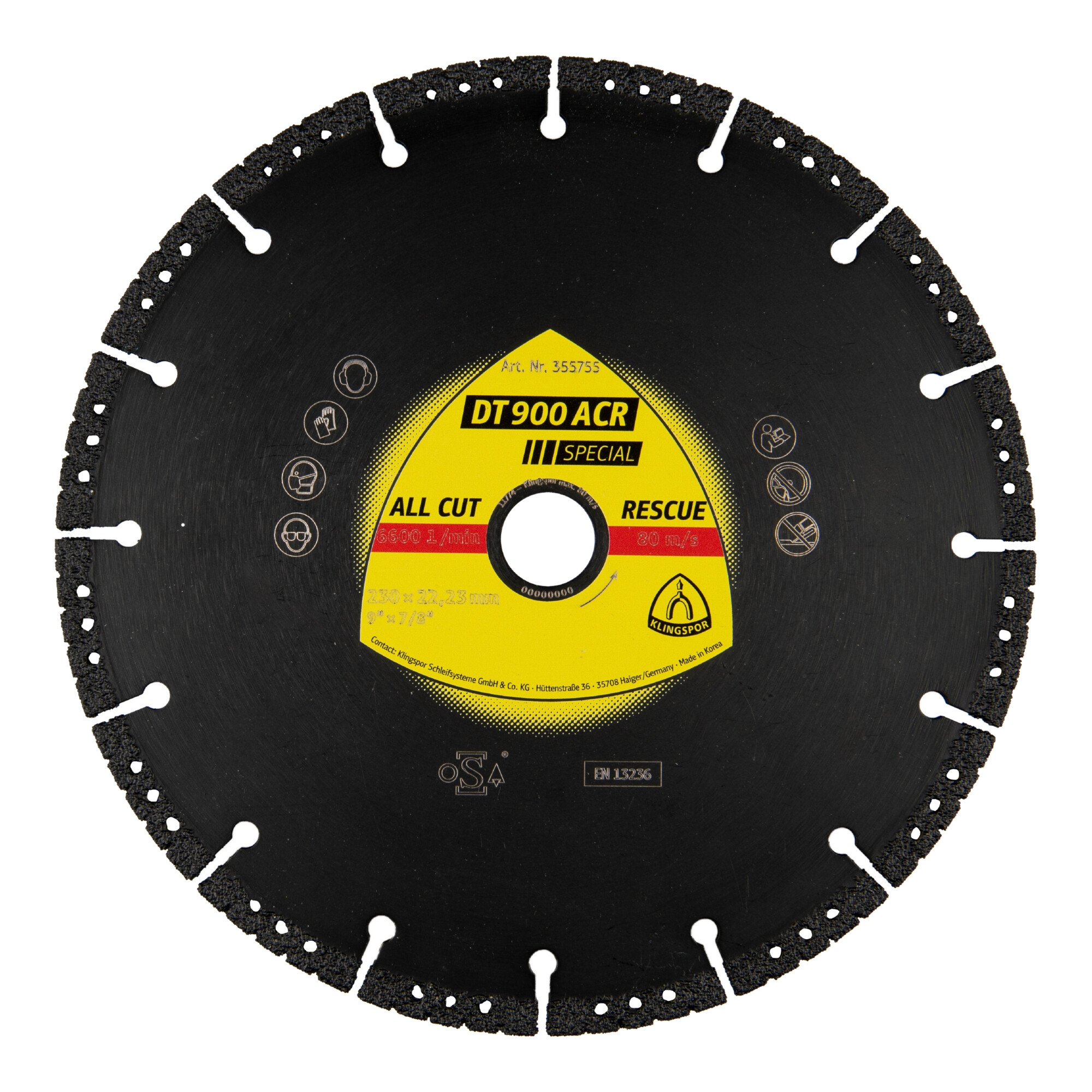 Klingspor DT 900ACR Diamanttrennscheiben 300 x 3,1 x 25,4 mm 16 Segmente 57 x 3,1 x 6 mm VG - Vakuumgelötet