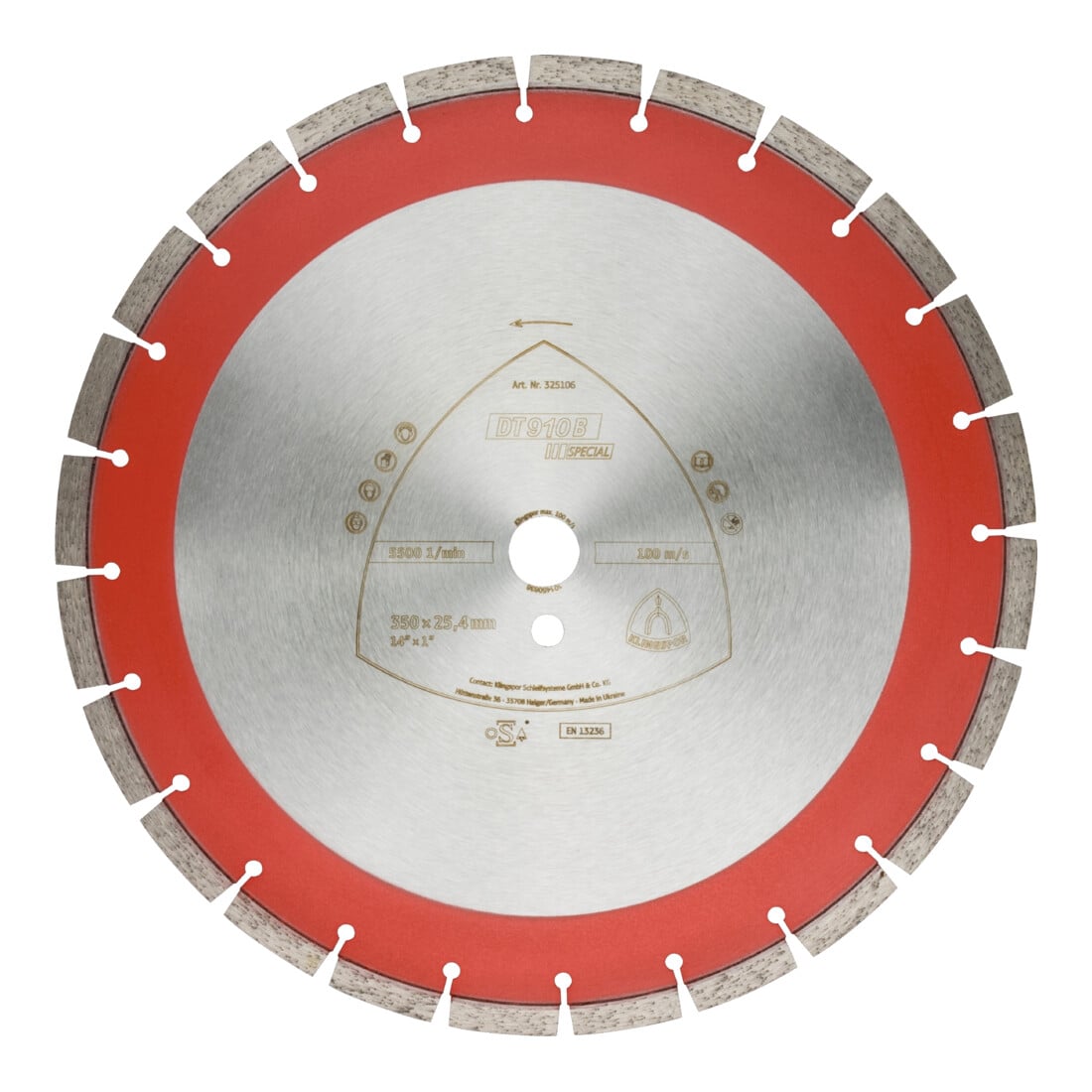 Klingspor DT 910 B Diamanttrennscheiben 450 x 3,7 x 25,4 mm 32 Segmente 40 x 3,7 x 11 mm Engverzahnt