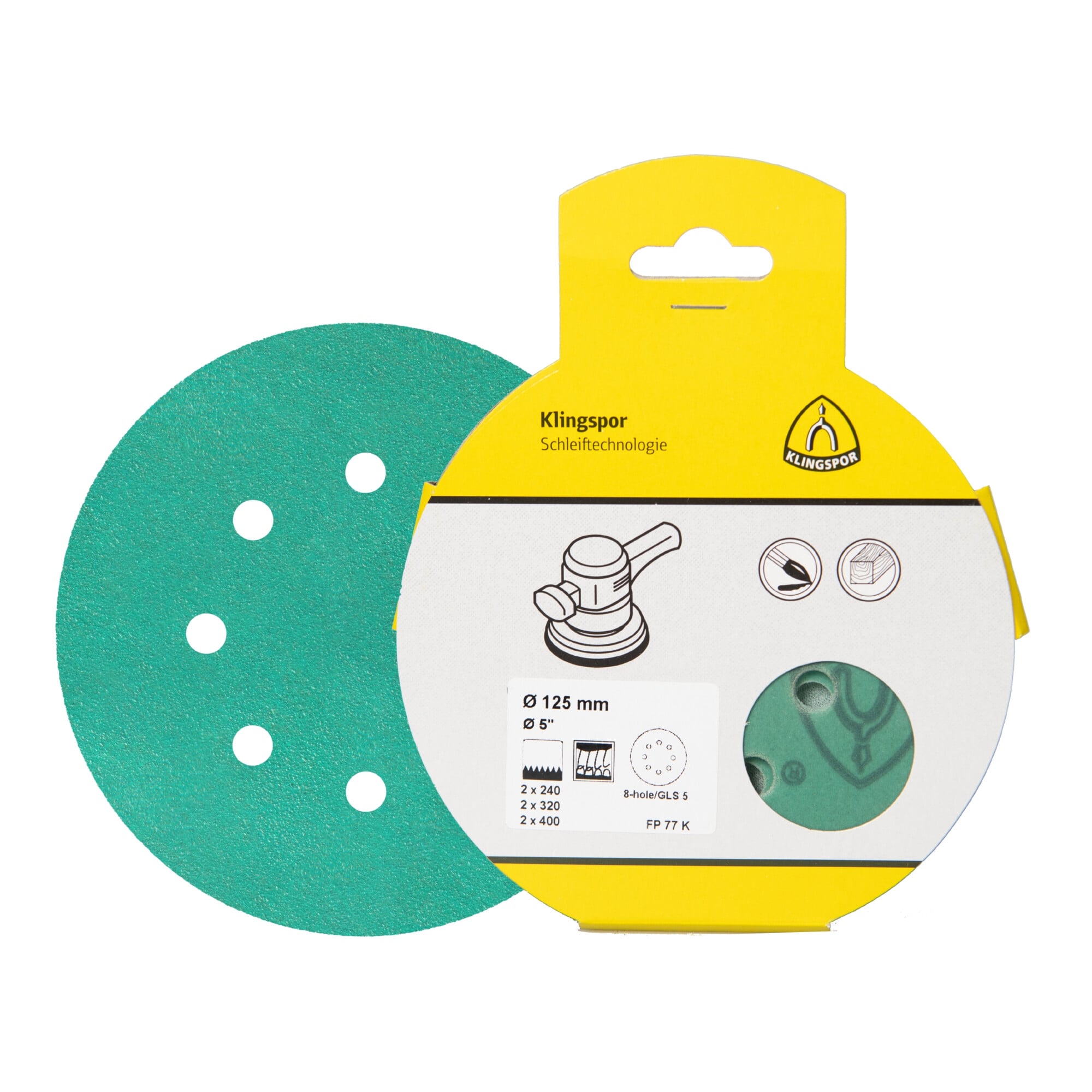 Klingspor FP 77 K Schleifmittel (Set) kletthaftend, 150 mm Lochform GLS74, SB-verpackt im Reiter