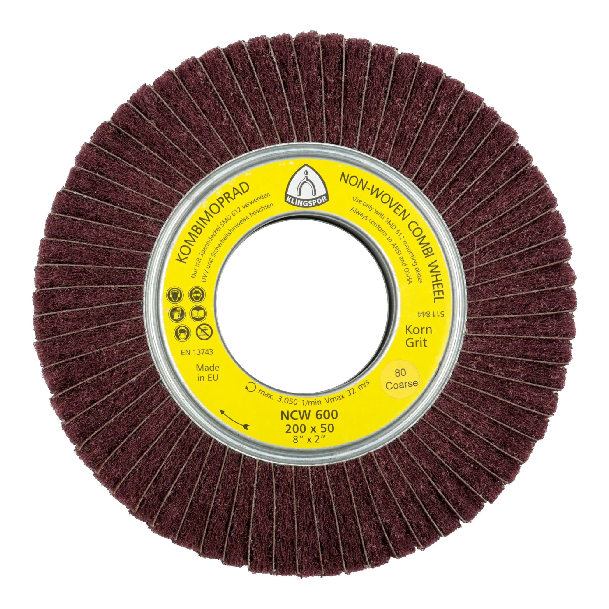 Klingspor NCW 600 Vliesmopräder Kombination, 200 x 50 x 68,2 mm Korn 100 Medium, rotbraun