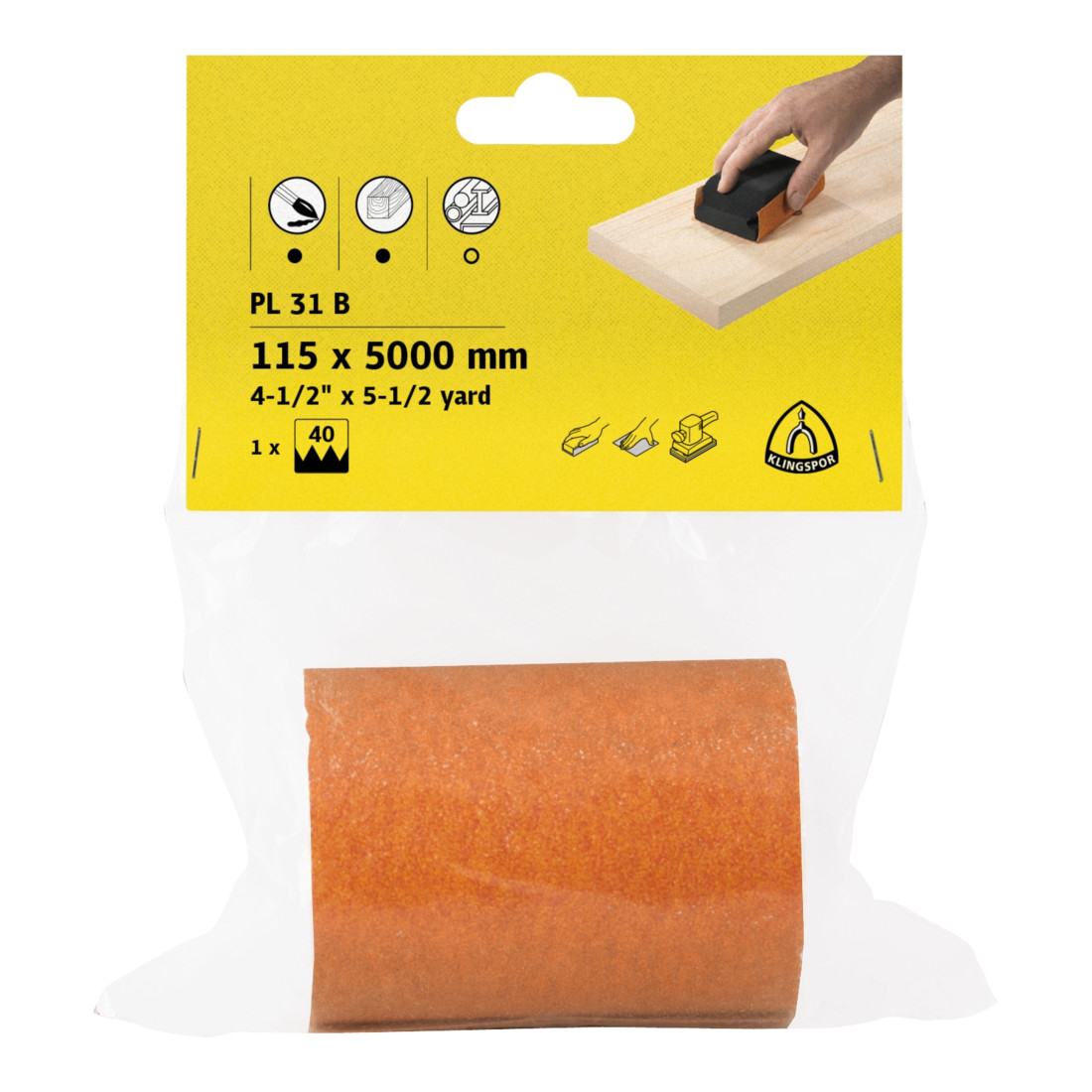 Klingspor PL 31 B Rollen, 115 x 5000 mm Korn 120, SB-verpackt in Folie