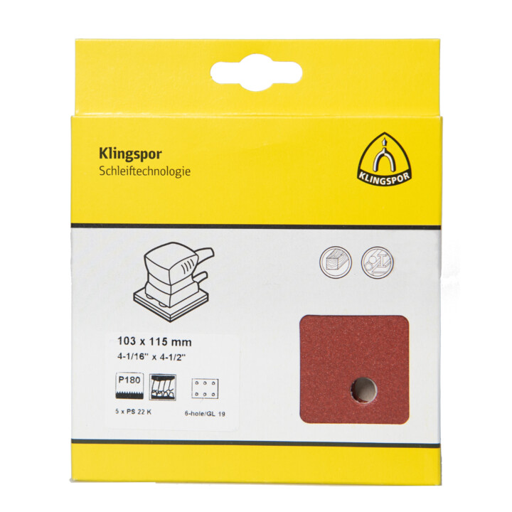 Klingspor PS 22 K Streifen kletthaftend, 103 x 115 mm Korn 80 Lochform GL19, SB-verpackt im Reiter