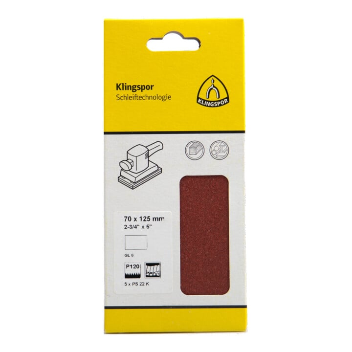Klingspor PS 22 K Streifen kletthaftend, 70 x 125 mm ohne Loch, SB-verpackt im Reiter