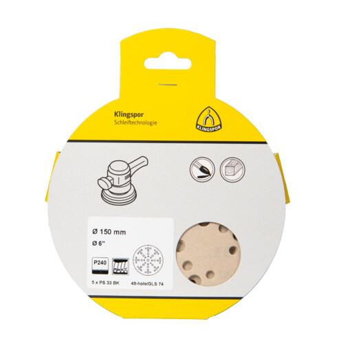 Klingspor PS 33 BK Scheiben kletthaftend, Lochform GLS74, SB-verpackt im Reiter