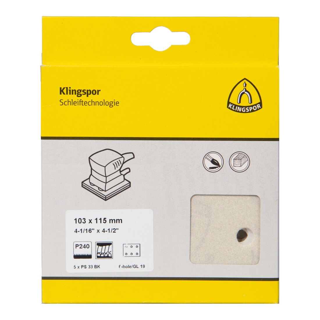 Klingspor PS 33 BK Streifen kletthaftend, 103 x 115 mm Lochform GL19, SB-verpackt im Reiter
