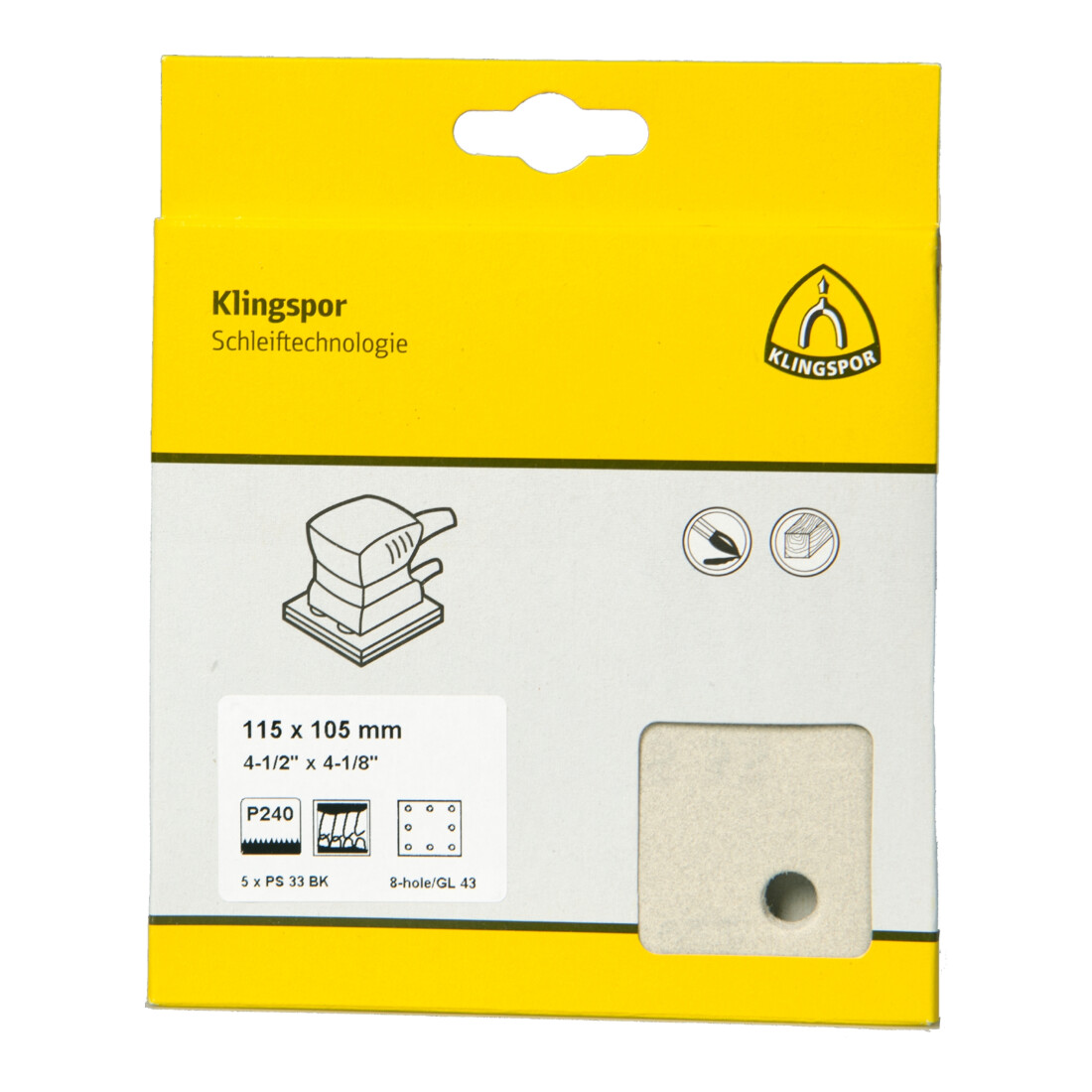 Klingspor PS 33 BK Streifen kletthaftend, 115 x 105 mm Lochform GL43, SB-verpackt im Reiter