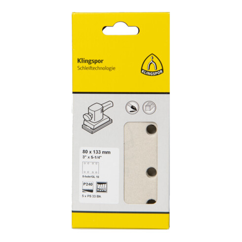 Klingspor PS 33 BK Streifen kletthaftend, 80 x 133 mm Lochform GL18, SB-verpackt im Reiter