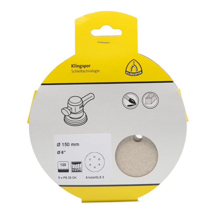 Klingspor PS 33 CK Scheiben kletthaftend, 150 mm Korn 120 Lochform GLS3, SB-verpackt im Reiter