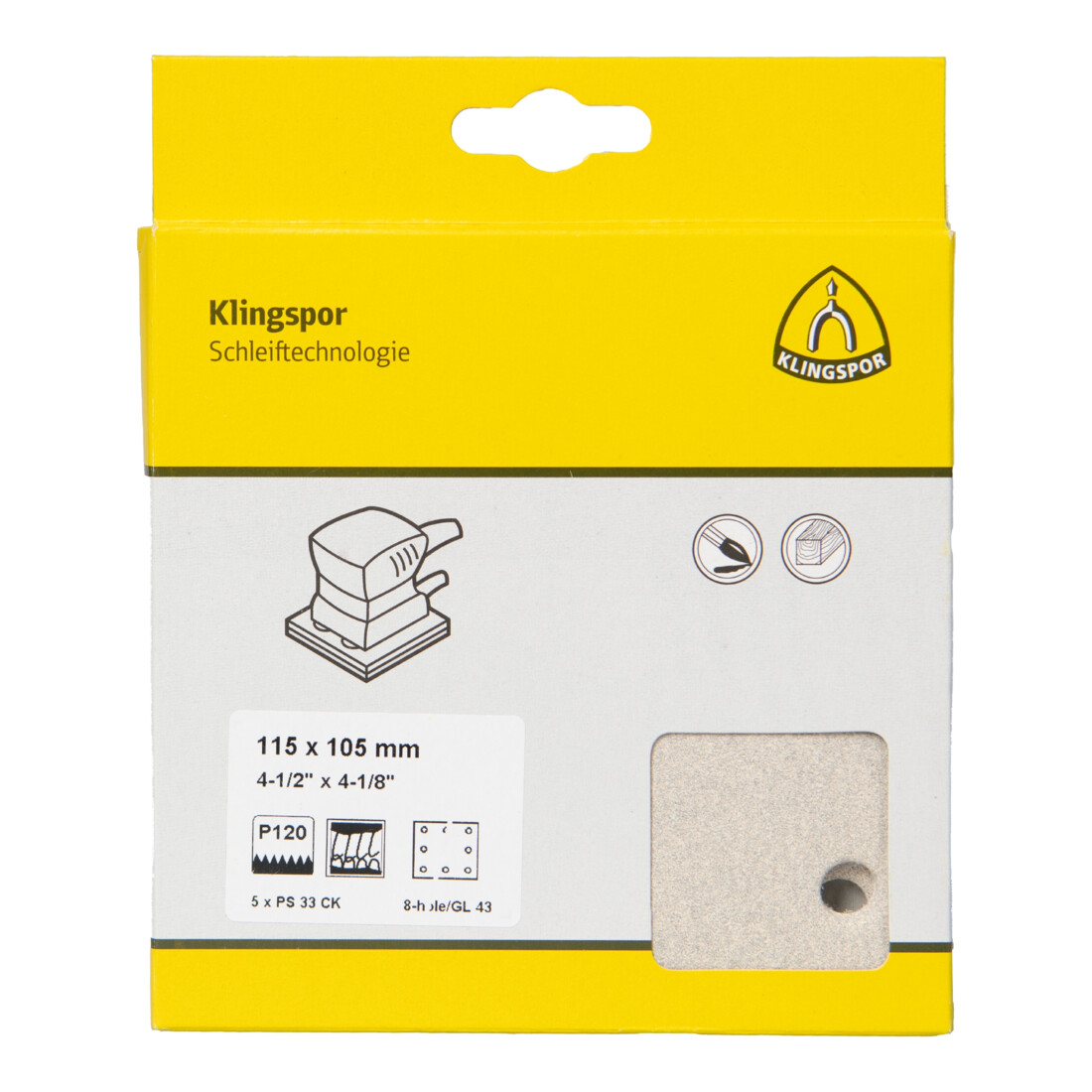 Klingspor PS 33 CK Streifen kletthaftend, 115 x 105 mm Korn 120 Lochform GL43, SB-verpackt im Reiter