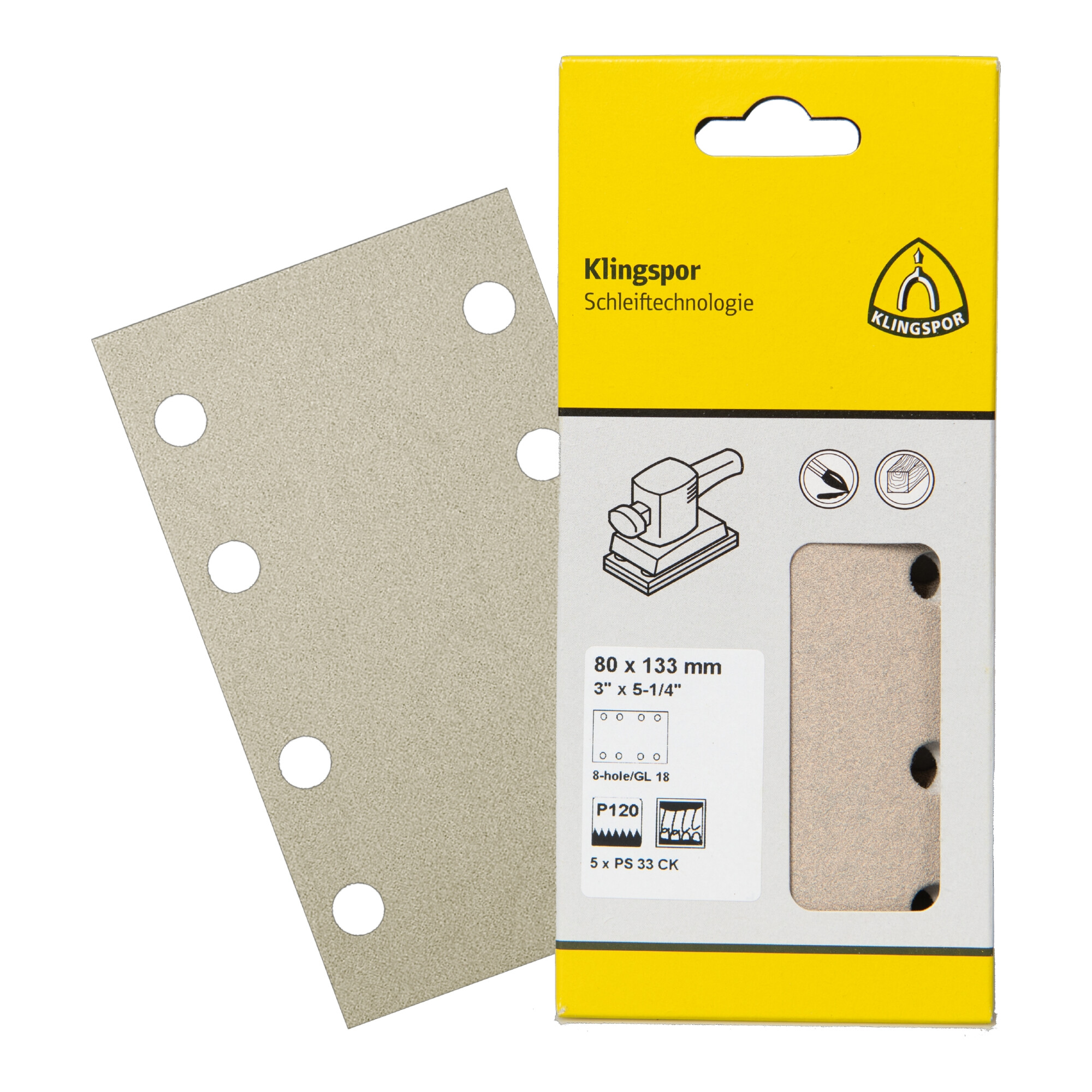 Klingspor PS 33 CK Streifen kletthaftend, 115 x 115 mm Korn 120 Lochform GL20, SB-verpackt im Reiter