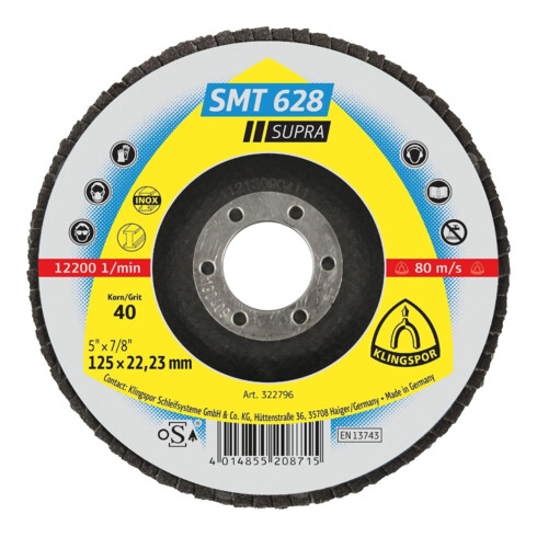 Klingspor Schleifmopteller SMT628 gerade 125mm K40