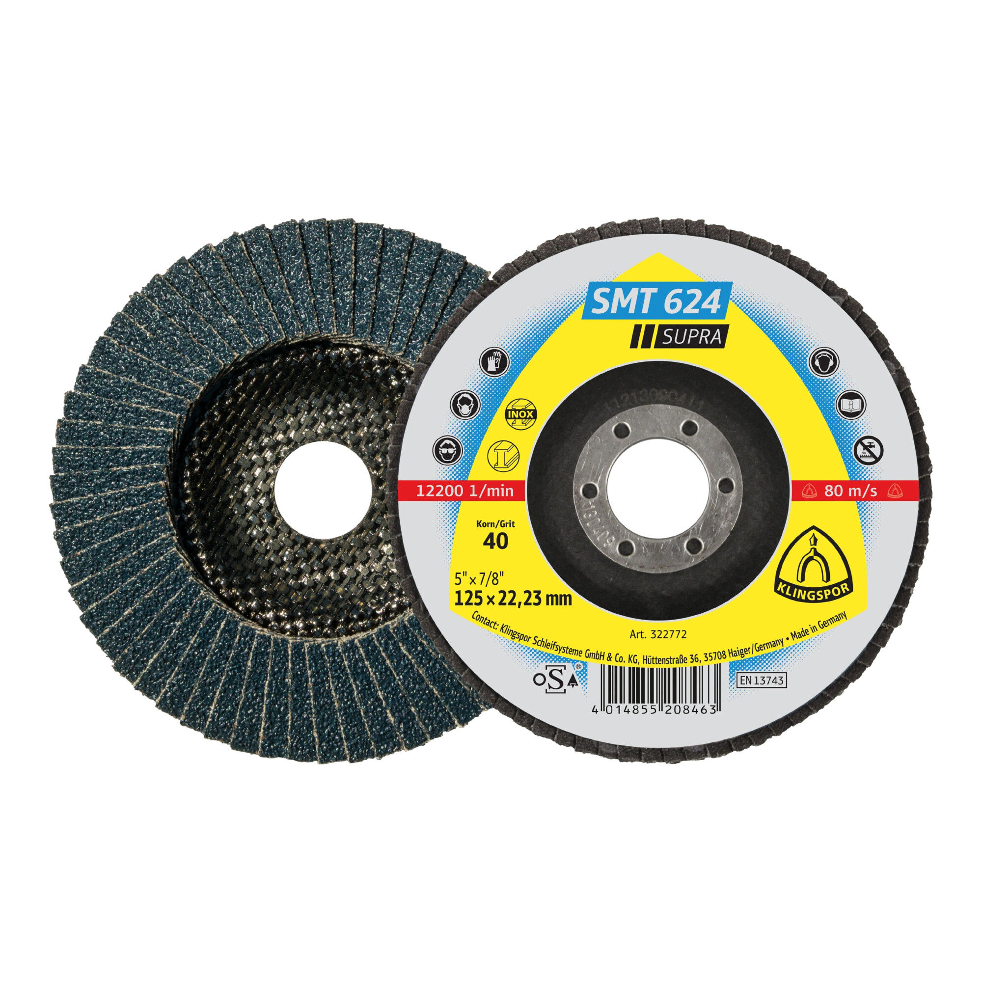 Klingspor SMT 624 Schleifmopteller, 180 x 22,23 mm Korn 60 gewölbt