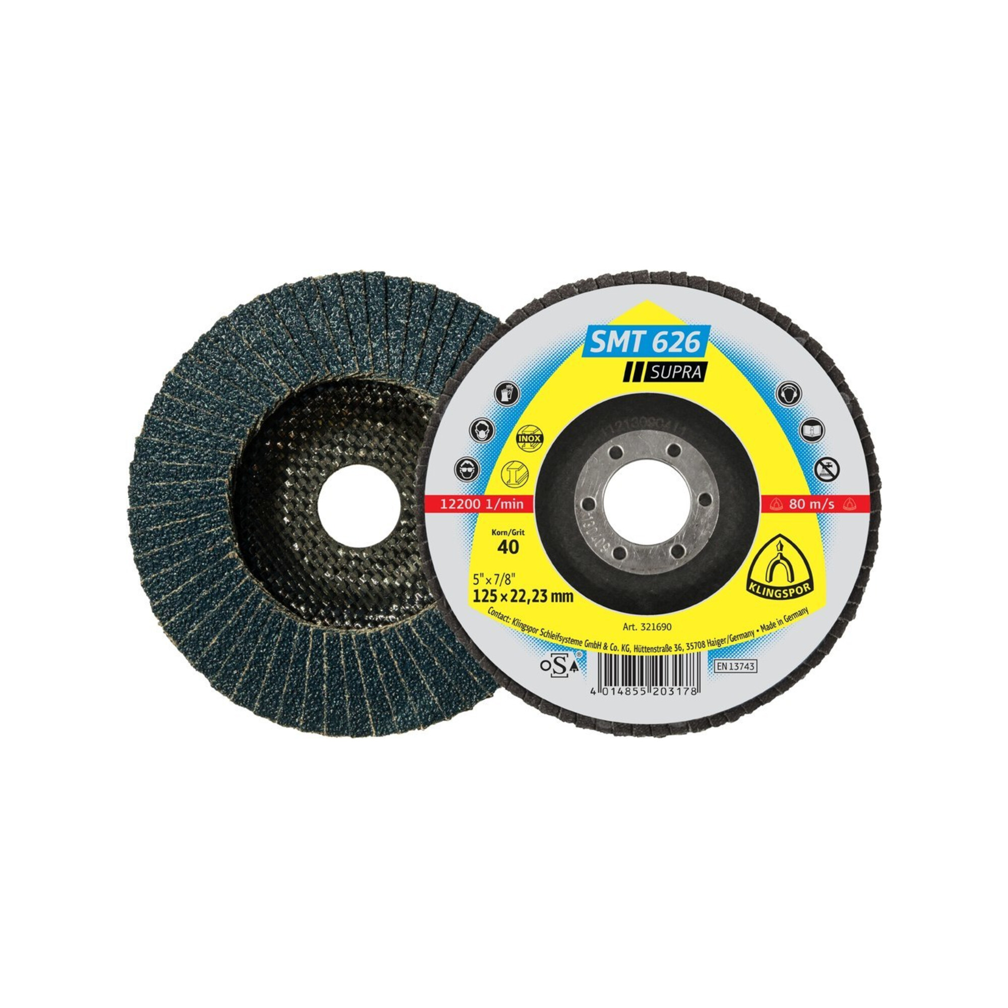Klingspor SMT 626 Schleifmopteller, 115 x 22,23 mm Korn 40 gewölbt