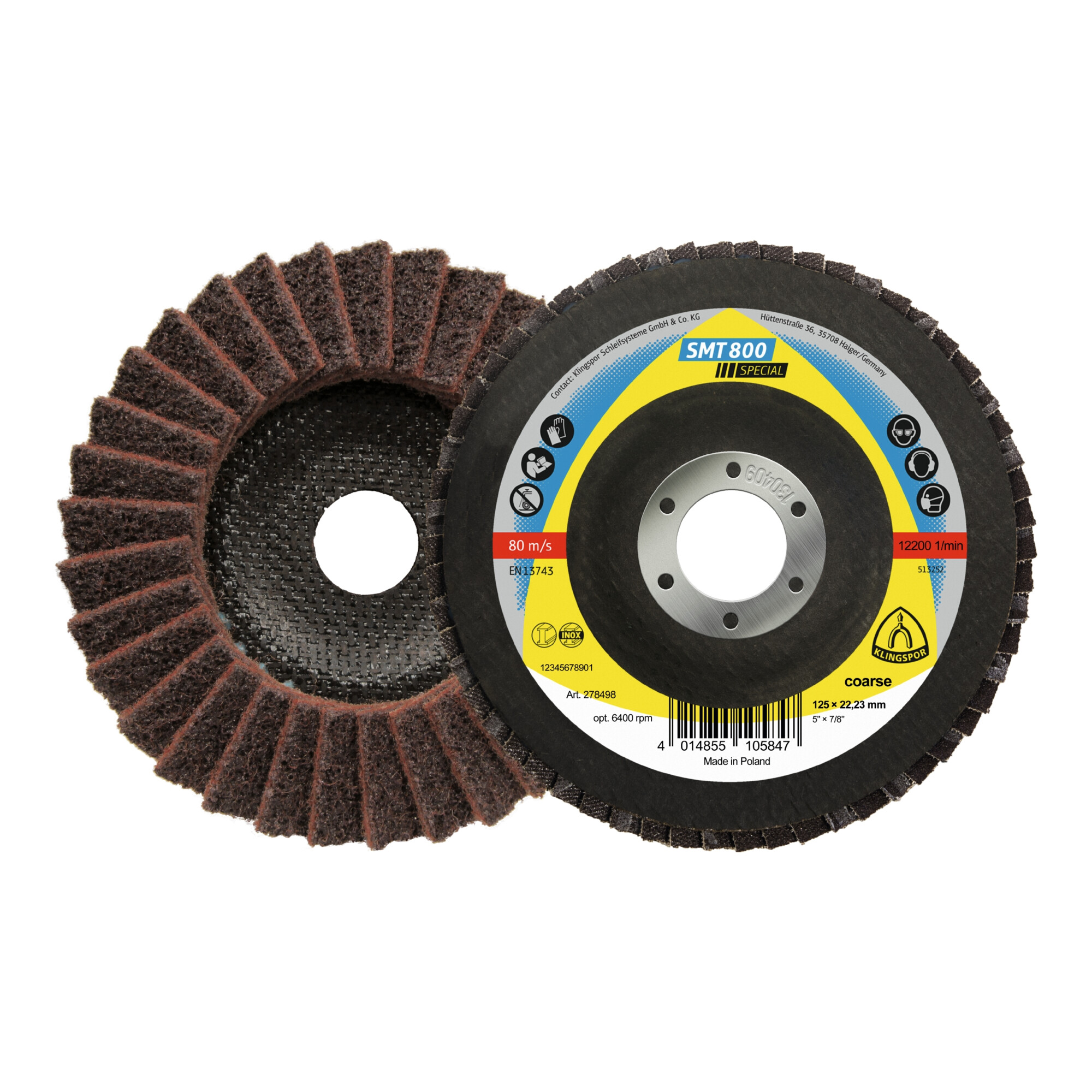 Klingspor SMT 800 Schleifmopteller Vlies, 125 x 22,23 mm Medium Korund gewölbt