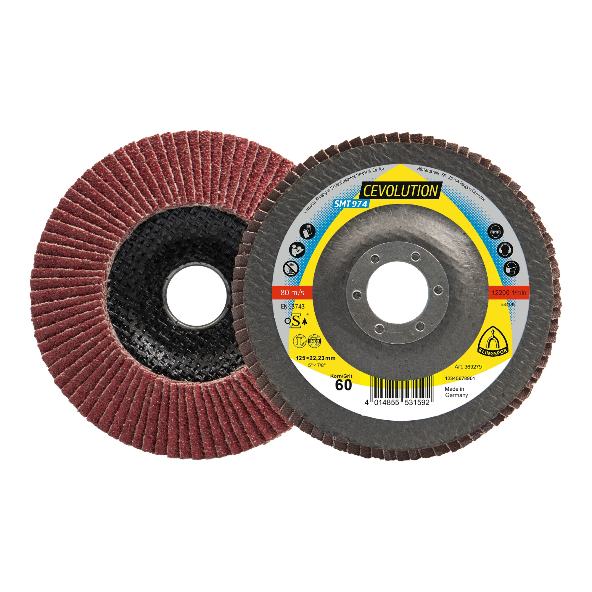 Klingspor SMT 974 Schleifmopteller Keramik, 115 x 22,23 mm Korn 80 gewölbt