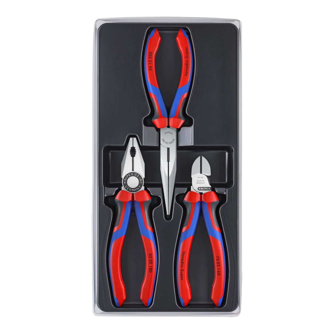 KNIPEX 00 20 11 Montage-Paket 1 x 03 02 180, 1 x 26 12 200, 1 x 70 02 160