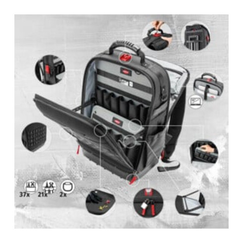 KNIPEX 00 21 50 E Werkzeugrucksack Modular X18 Elektro 22-teilig 530 mm