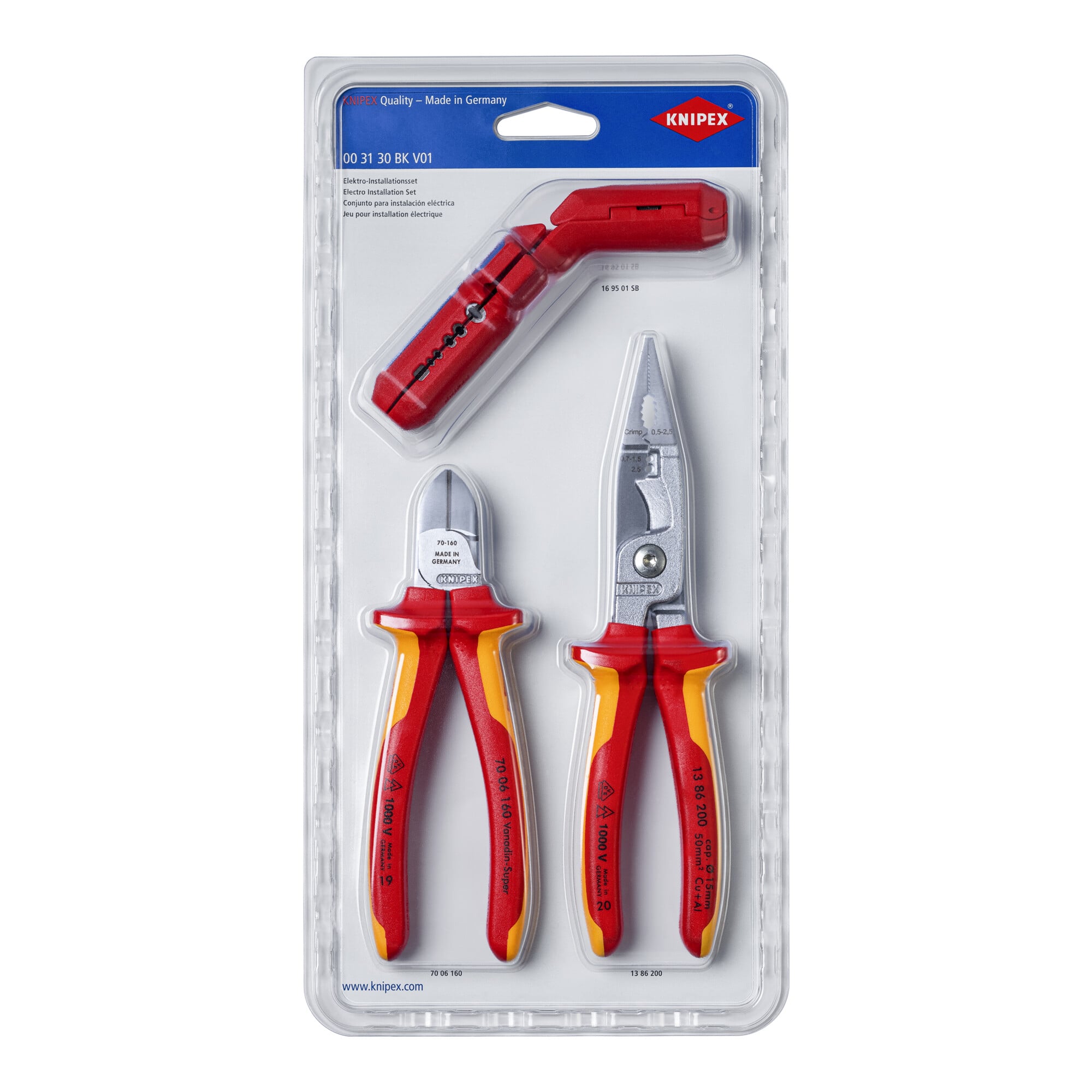 KNIPEX 00 31 30 BK V01 Elektro-Installationsset 1 x 13 86 200, 1 x 16 95 01 SB, 1 x 70 06 160