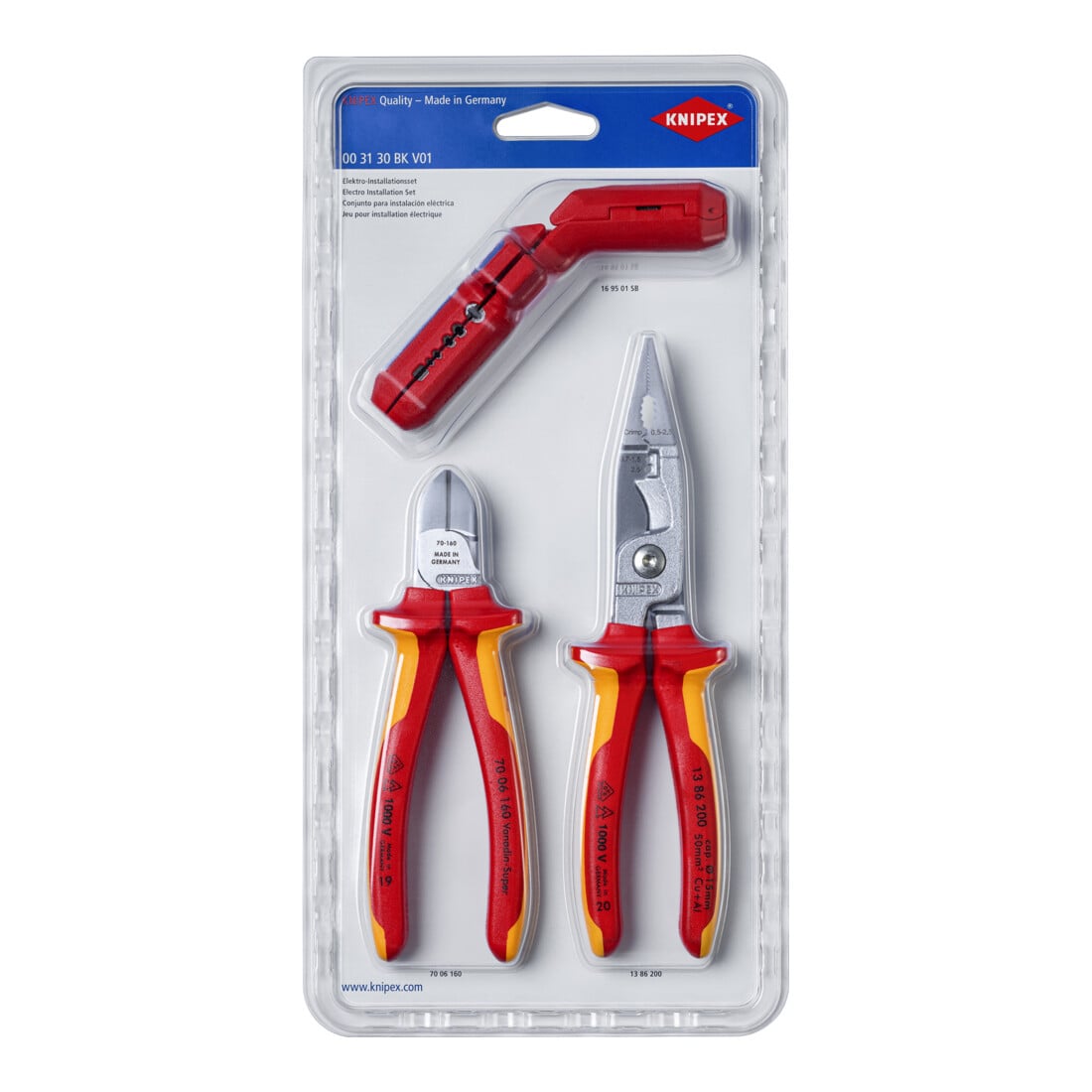 KNIPEX 00 31 30 BK V01 Elektro-Installationsset 1 x 13 86 200, 1 x 16 95 01 SB, 1 x 70 06 160
