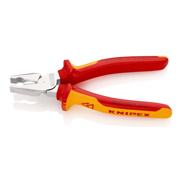 KNIPEX 02 06 180 Kraft-Kombizange isoliert mit Mehrkomponenten-Hüllen, VDE-geprüft verchromt 180 mm