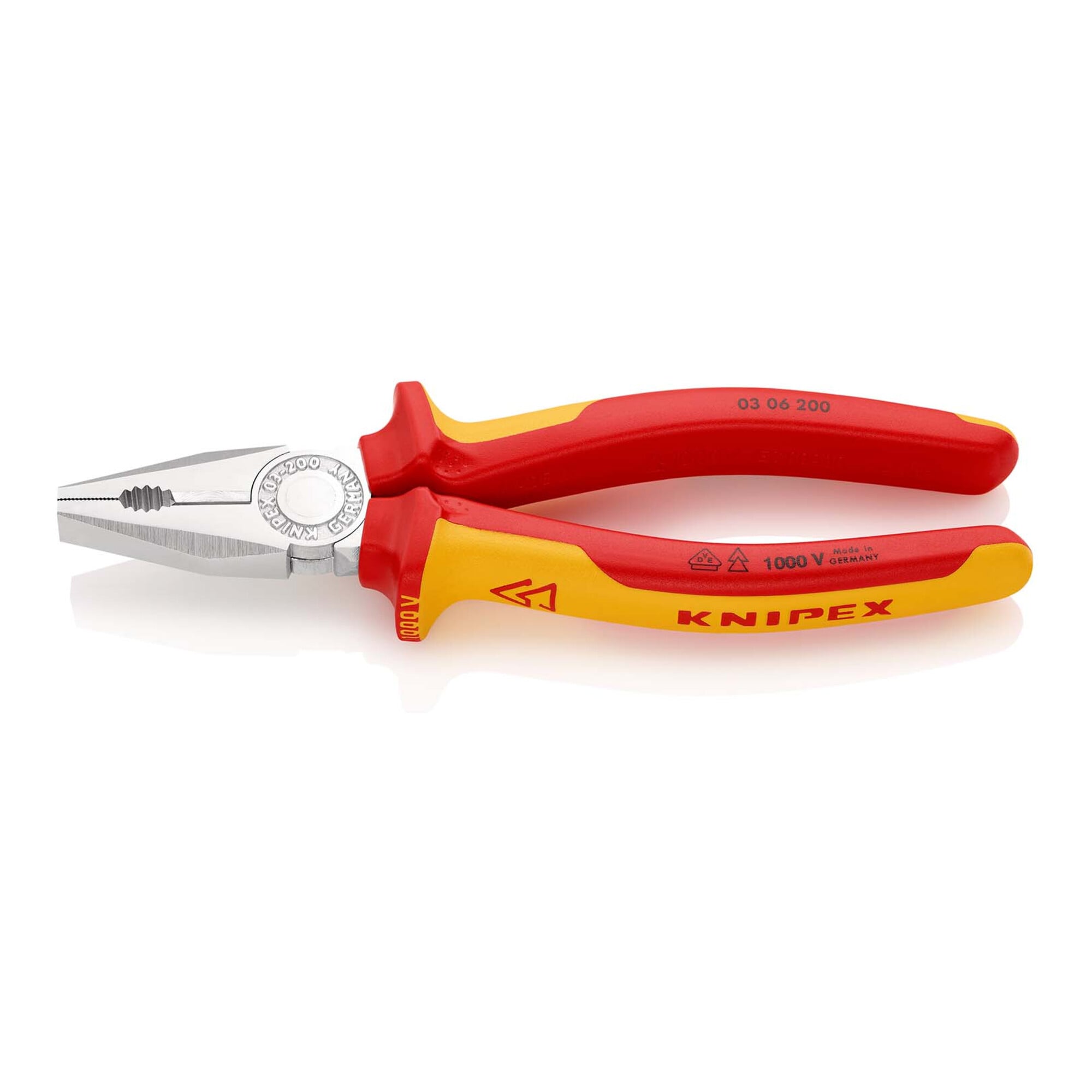 KNIPEX 03 06 200 Kombizange isoliert mit Mehrkomponenten-Hüllen, VDE-geprüft verchromt 200 mm