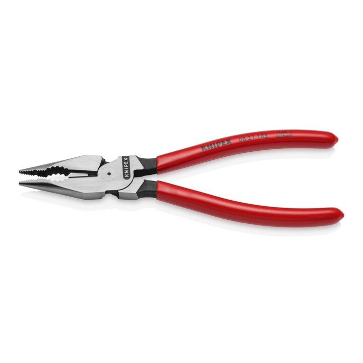 KNIPEX 08 21 185 Spitz-Kombizange mit Kunststoff überzogen schwarz atramentiert 185 mm