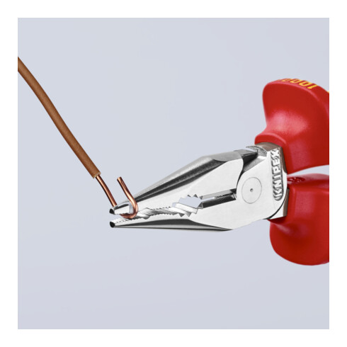 KNIPEX 08 26 145 T Puntige combinatietang met bevestigingsoog verchroomd VDE 145 mm