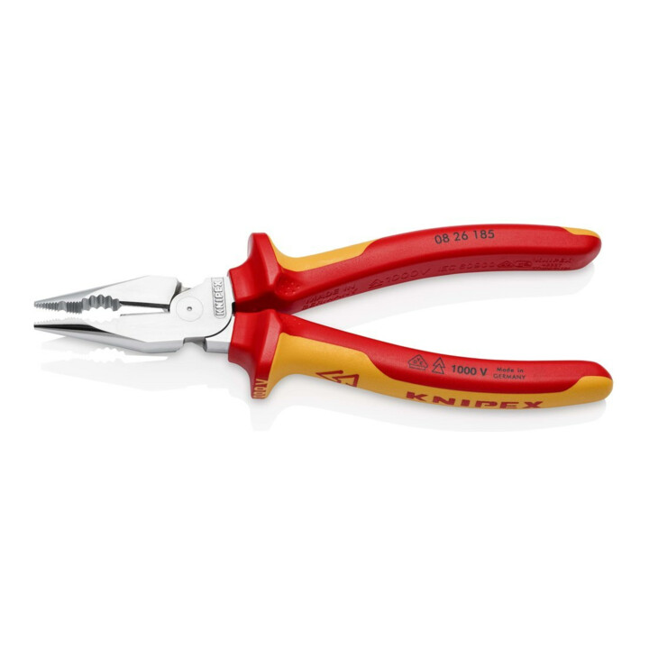 KNIPEX 08 26 185 Spitz-Kombizange isoliert mit Mehrkomponenten-Hüllen, VDE-geprüft verchromt 185 mm