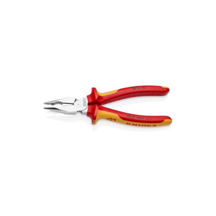KNIPEX 08 26 185 Spitz-Kombizange isoliert mit Mehrkomponenten-Hüllen, VDE-geprüft verchromt 185 mm