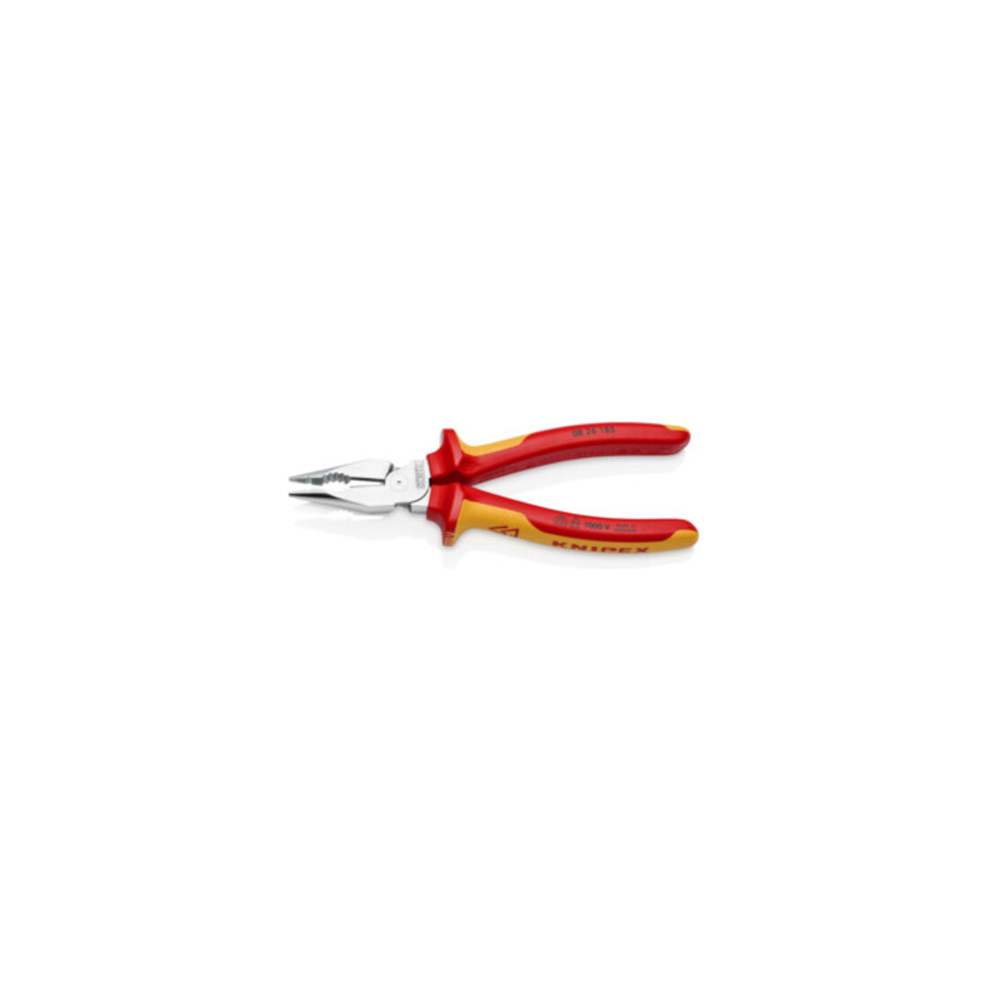KNIPEX 08 26 185 Spitz-Kombizange isoliert mit Mehrkomponenten-Hüllen, VDE-geprüft verchromt 185 mm