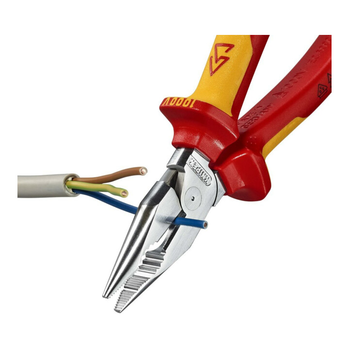 KNIPEX 08 26 185 Spitz-Kombizange isoliert mit Mehrkomponenten-Hüllen, VDE-geprüft verchromt 185 mm