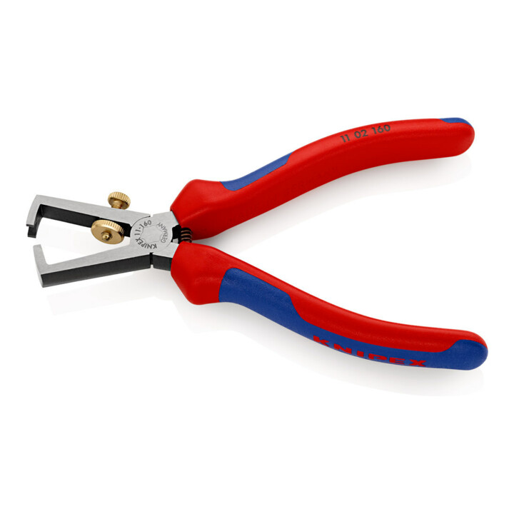 KNIPEX 11 02 160 Abisolierzange mit Öffnungsfeder, universal mit Mehrkomponenten-Hüllen schwarz atramentiert 160 mm