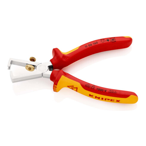 KNIPEX 11 06 160 Abisolierzange mit Öffnungsfeder, universal isoliert mit Mehrkomponenten-Hüllen, VDE-geprüft verchromt 160 mm