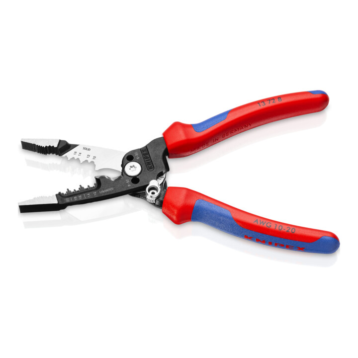 KNIPEX 13 72 8 WireStripper Multifunktions-Elektrikerzangen amerikanisches Modell mit Mehrkomponenten-Hüllen schwarz atramentiert 200 mm