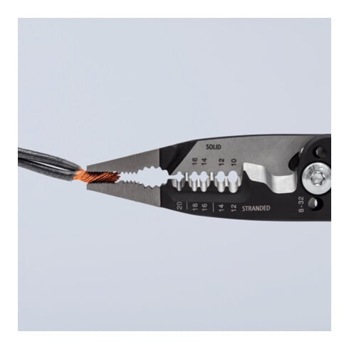 KNIPEX 13 72 8 WireStripper Multifunktions-Elektrikerzangen amerikanisches Modell mit Mehrkomponenten-Hüllen schwarz atramentiert 200 mm