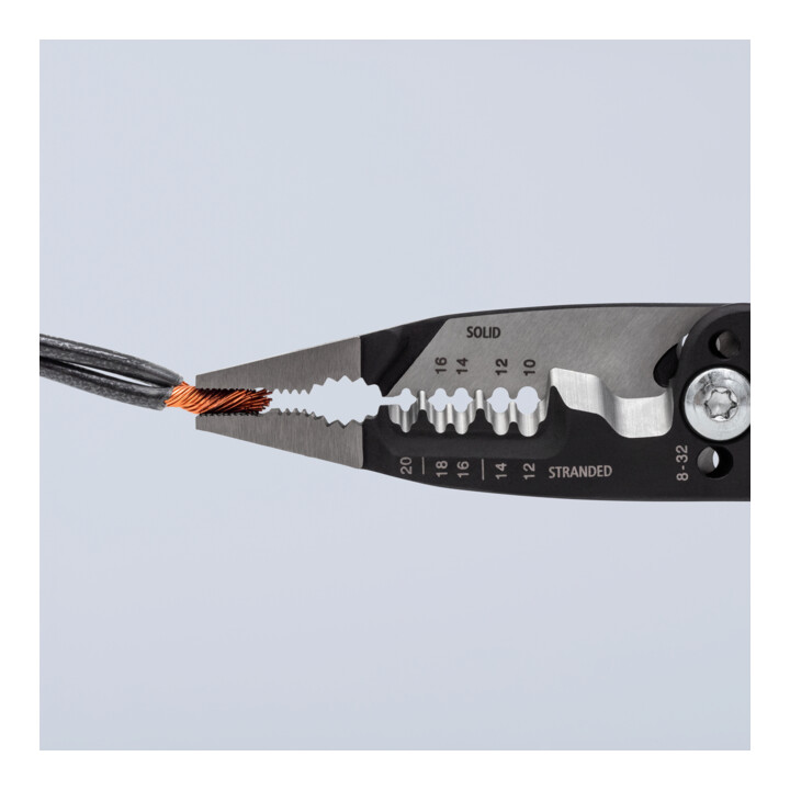 KNIPEX 13 72 8 WireStripper Multifunktions-Elektrikerzangen amerikanisches Modell mit Mehrkomponenten-Hüllen schwarz atramentiert 200 mm