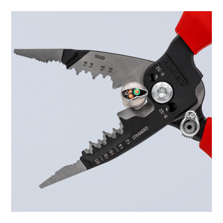 KNIPEX 13 72 8 WireStripper Multifunktions-Elektrikerzangen amerikanisches Modell mit Mehrkomponenten-Hüllen schwarz atramentiert 200 mm