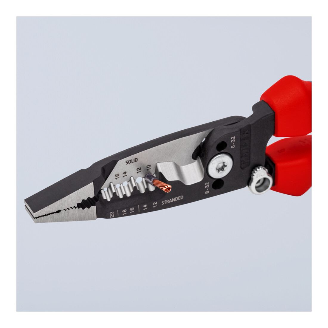 KNIPEX 13 72 8 WireStripper Multifunktions-Elektrikerzangen amerikanisches Modell mit Mehrkomponenten-Hüllen schwarz atramentiert 200 mm