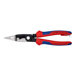 KNIPEX 13 82 200 T Elektro-Installationszange mit Mehrkomponenten-Hüllen, mit integrierter Befestigungsöse zum Anbringen einer Absturzsicherung schwarz atramentiert 200 mm