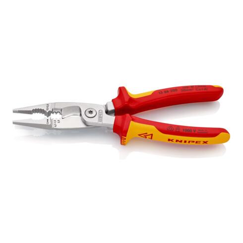 KNIPEX 13 86 200 Elektro-Installationszange isoliert mit Mehrkomponenten-Hüllen, VDE-geprüft verchromt 200 mm