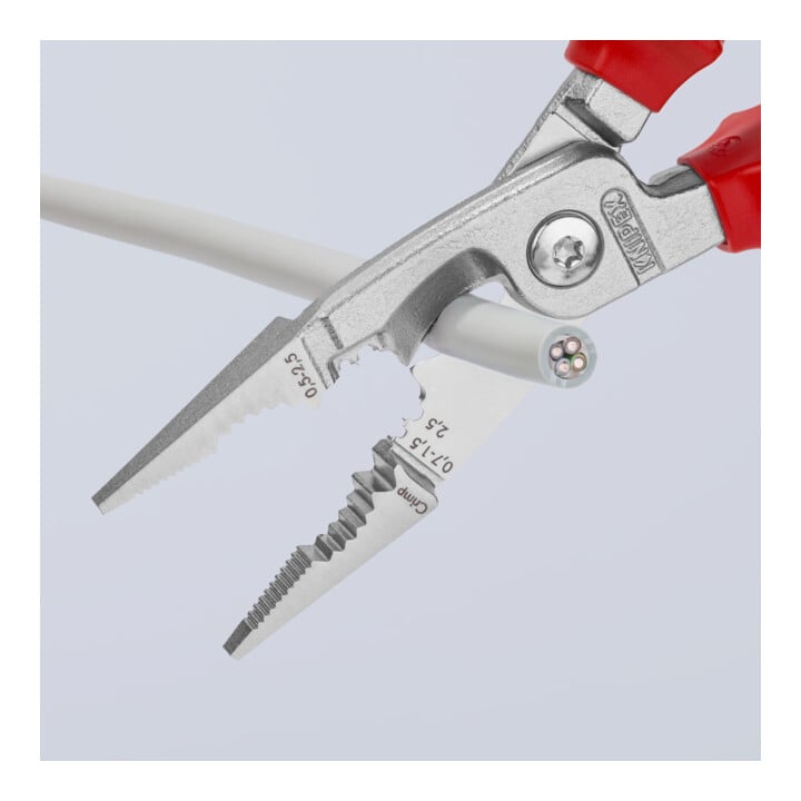 KNIPEX 13 86 200 Elektro-Installationszange isoliert mit Mehrkomponenten-Hüllen, VDE-geprüft verchromt 200 mm