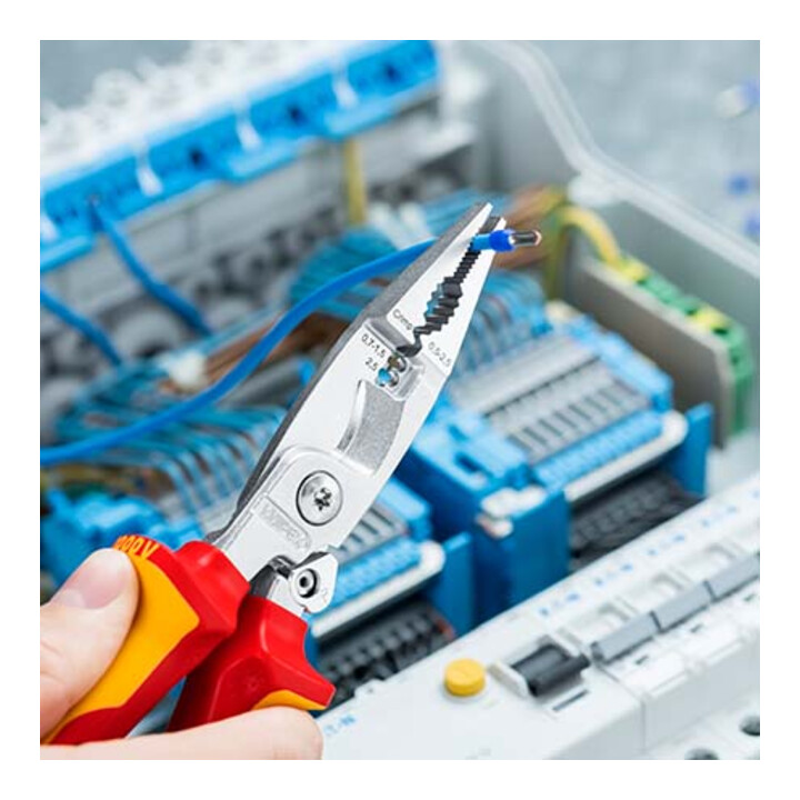 KNIPEX 13 96 200 Elektro-Installationszange isoliert mit Mehrkomponenten-Hüllen, VDE-geprüft verchromt 200 mm