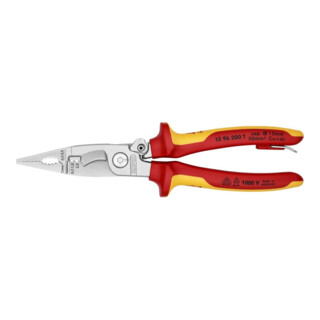 KNIPEX 13 96 200 T Elektro installatietang met bevestigingsoog verchroomd VDE 200 mm