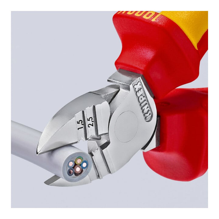 KNIPEX 14 26 160 Abisolier-Seitenschneider isoliert mit Mehrkomponenten-Hüllen, VDE-geprüft verchromt 160 mm